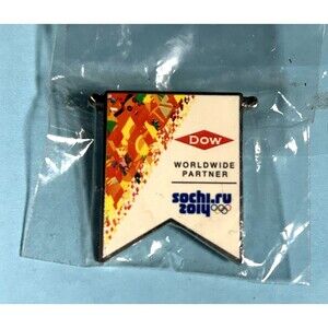 2014 Sochi Winter Olympic Dow Sponsor ,Orange Banner Pin -New In Package